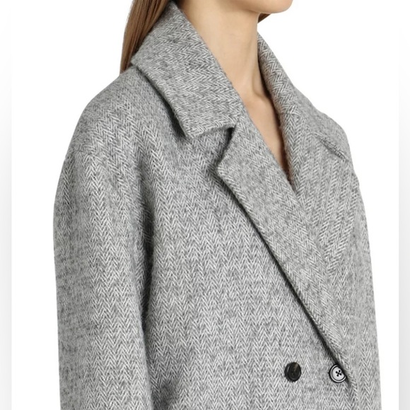 Avec Les Filles Herringbone Wool Blend Gray Cocoon Coat - Picture 4 of 16